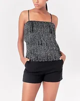 Endless Rose Fringe Tiered Sparkle Cami Black Women's