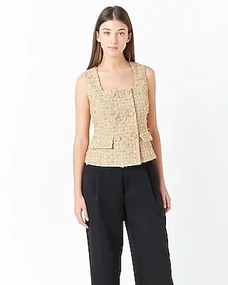 Endless Rose Gold Tweed Double Button Tank Gold Women's XS