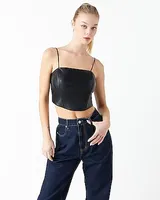 Grey Lab Faux Leather Corset Crop Top Black Women's