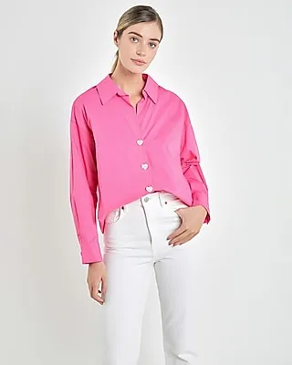 English Factory Collared Heart Oversized Shirt Pink Women's S