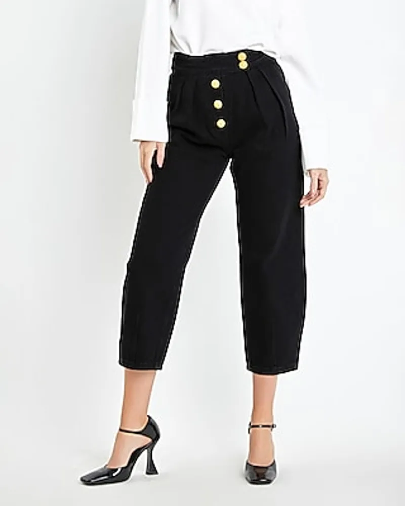 English Factory High Waisted Cropped Denim Trousers Black Women's S