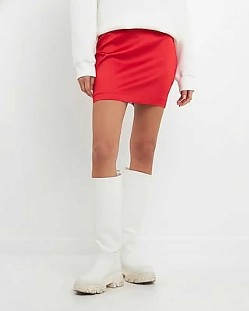 Express Grey Lab Solid Satin Fit High Waisted Mini Skirt Red Women's M