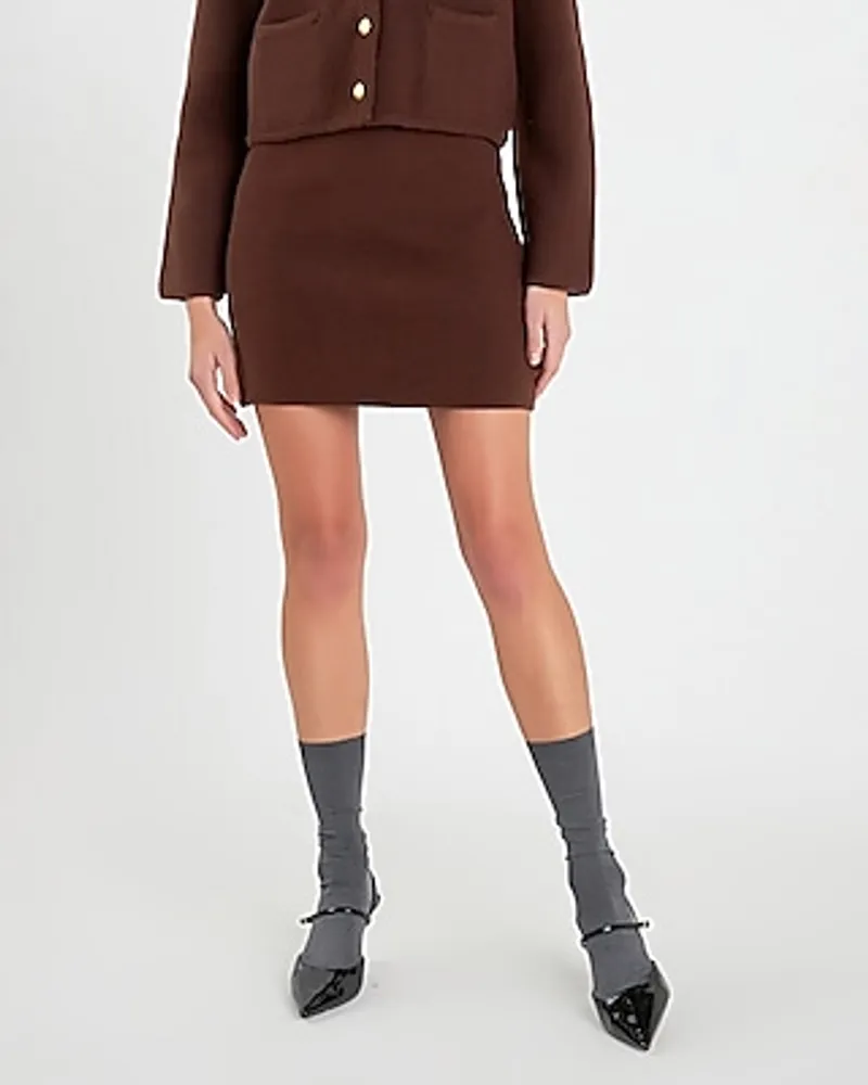 English Factory High Waisted Knit Fitted Mini Skirt Brown Women