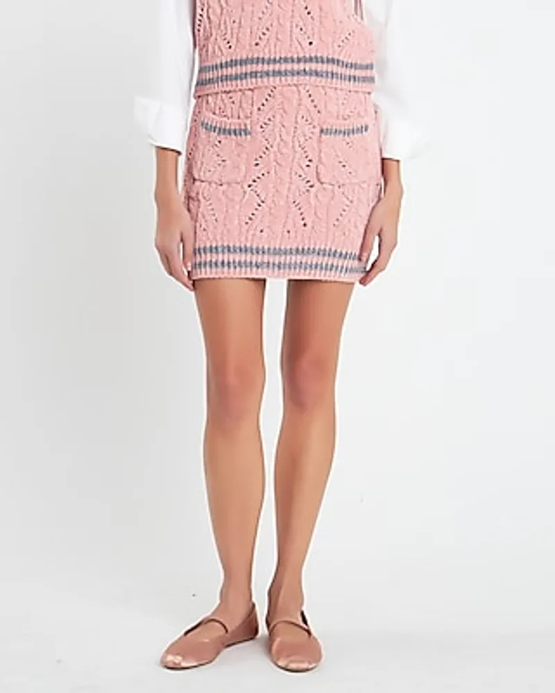 English Factory High Waisted Chenille Contrast Mini Skirt Pink Women's