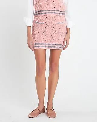 English Factory High Waisted Chenille Contrast Mini Skirt Pink Women's S
