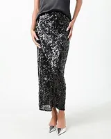 Grey Lab High Waisted Sequin Back Slit Maxi Skirt Black Women's XS