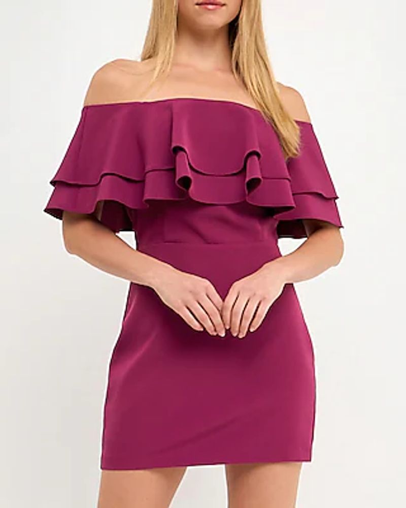 Endless Rose Ruffle Off The Shoulder Mini Dress Purple Women's M