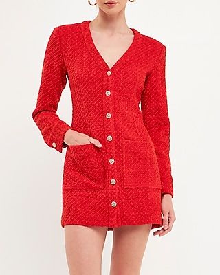 Endless Rose Textured Button Down Dress Red Women's XS