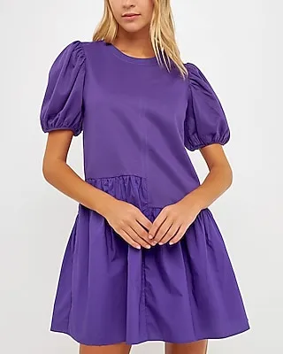 English Factory Puff Sleeve Ruffle Mini Dress Purple Women's L