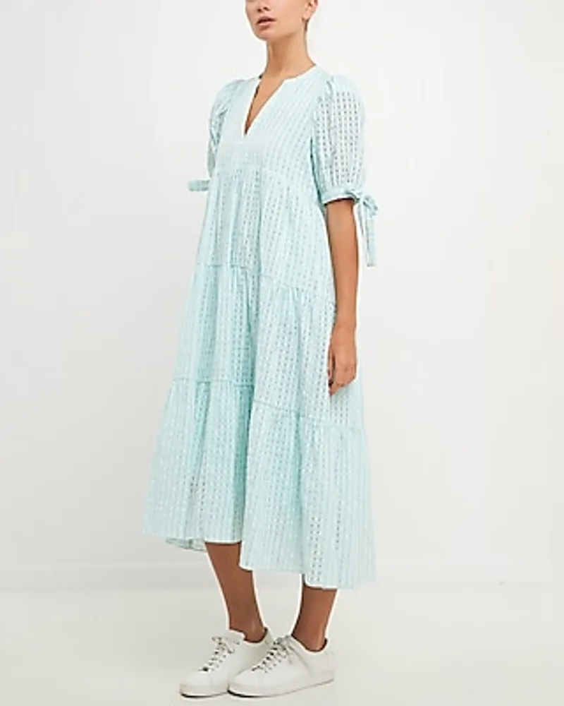 Cocktail & Party English Factory Gingham Tiered Midi Dress Green Women's M