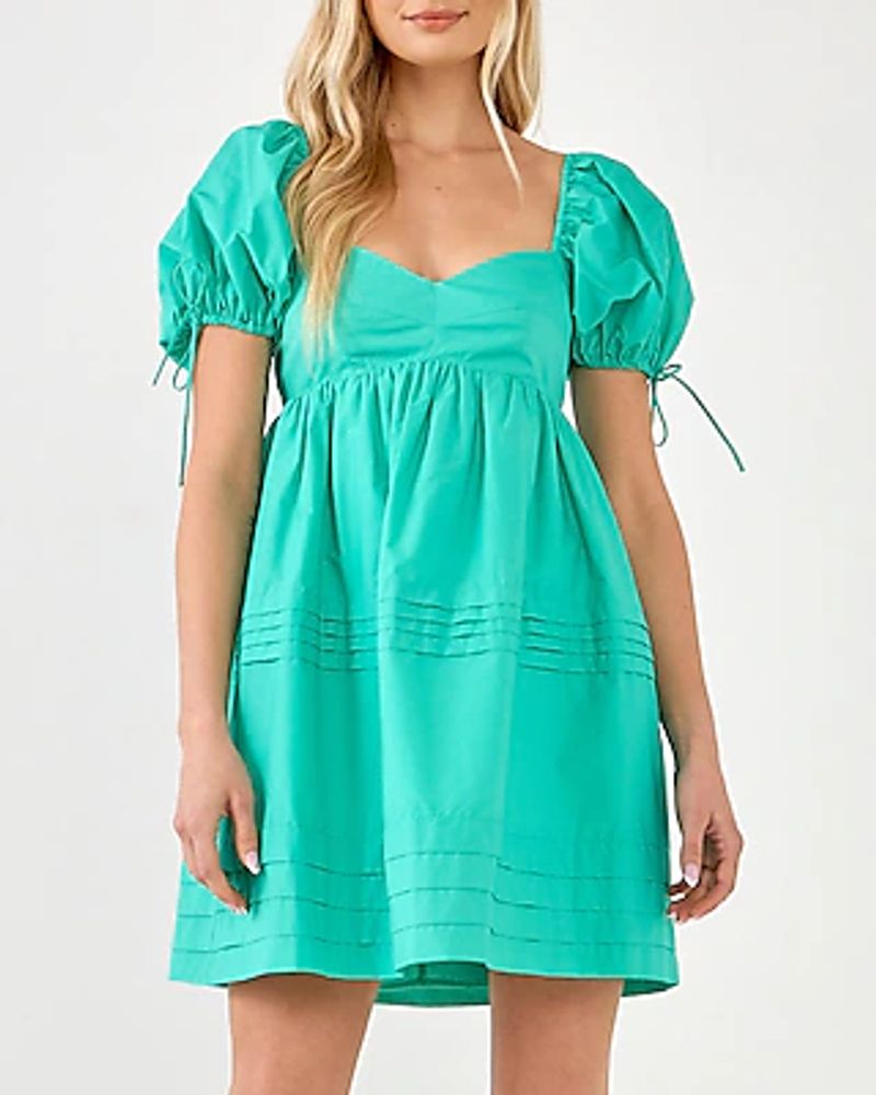 Express English Factory Pleated Puff Sleeve Mini Dress Green Women's L |  Foxvalley Mall