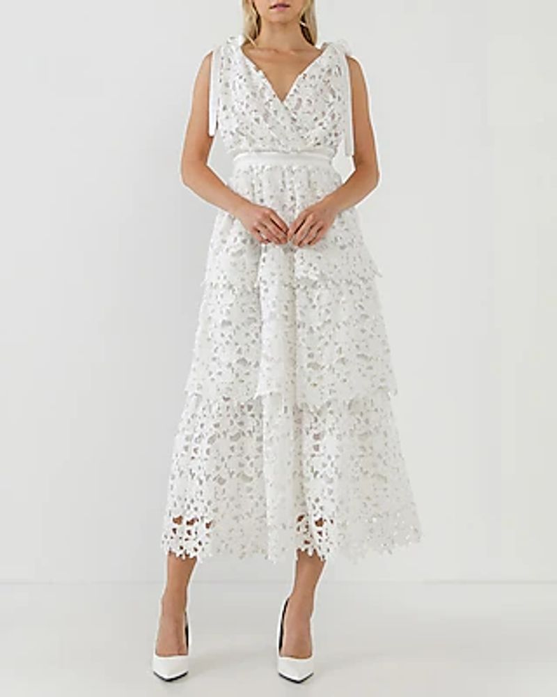 Cocktail & Party Endless Rose Tie Shoulder Tiered Maxi Dress White Women's L