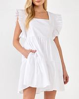 Casual English Factory Ruffled Smocked Mini Dress White Women's