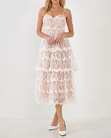 Cocktail & Party Endless Rose Crochet Layered Midi Dress White Women's XS