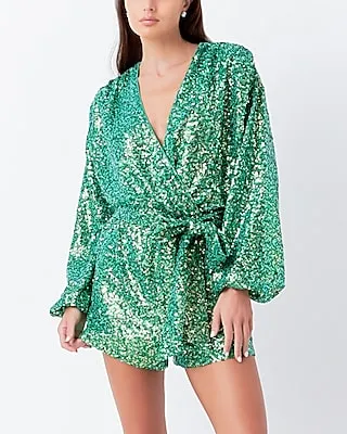 Cocktail & Party Endless Rose Sequins Belted Wrapped Romper Women's