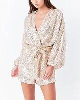 Cocktail & Party Endless Rose Sequins Belted Wrapped Romper Gold Women's L