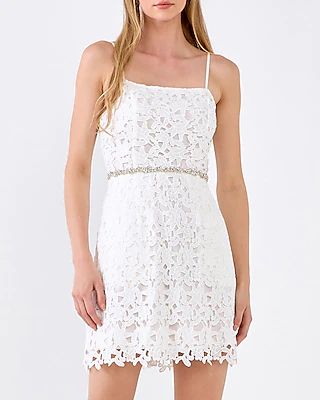 Cocktail & Party Endless Rose Crochet Lace Bodycon Mini Dress White Women's XS