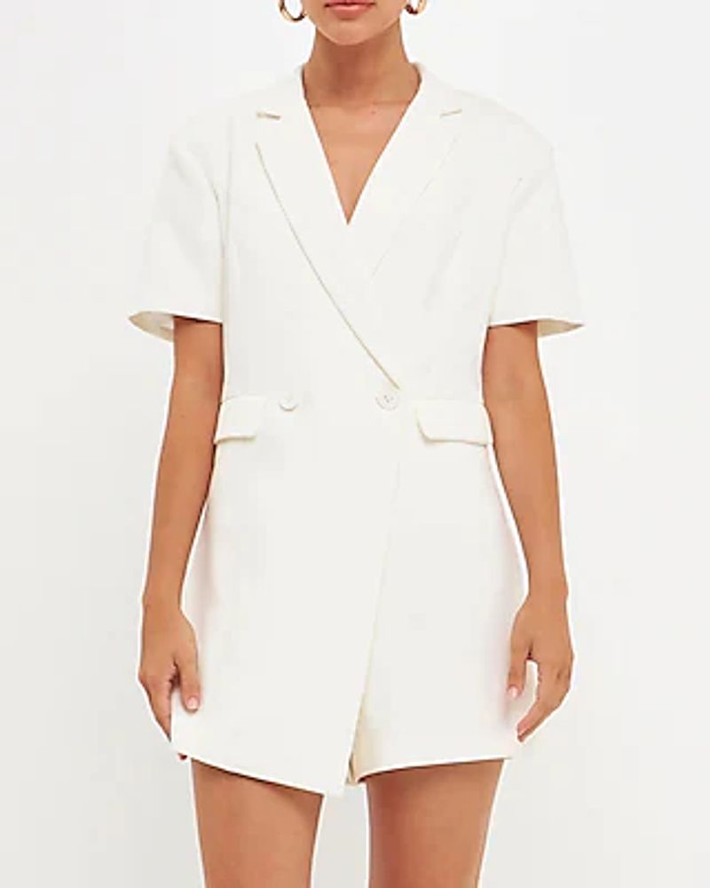 Cocktail & Party Endless Rose Short Sleeve Blazer Romper White Women's XS