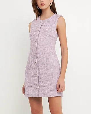 Work Endless Rose Tweed Sleeveless Tunic Shift Dress Purple Women's L