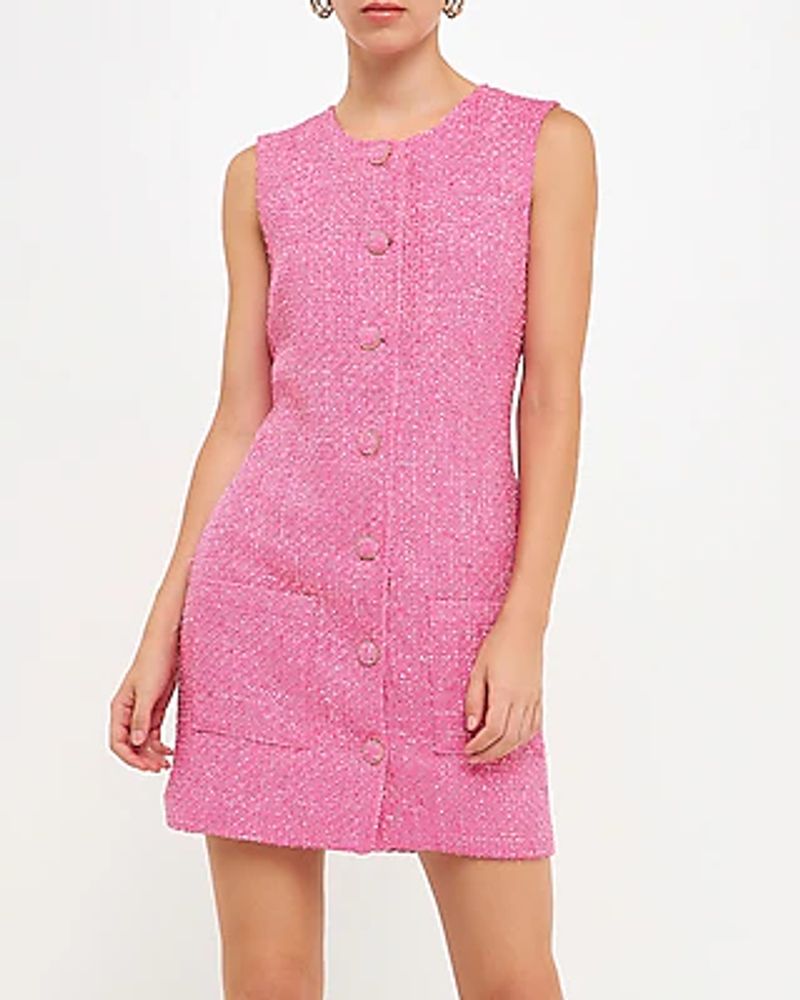 Work Endless Rose Tweed Sleeveless Tunic Shift Dress Pink Women's M