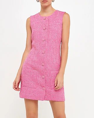 Work Endless Rose Tweed Sleeveless Tunic Shift Dress