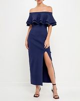 Cocktail & Party Endless Rose Off The Shoulder Ruffle Maxi Dress Blue Women's S