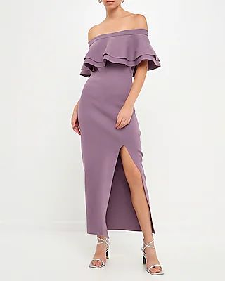 Cocktail & Party Endless Rose Off The Shoulder Ruffle Maxi Dress Purple Women's L