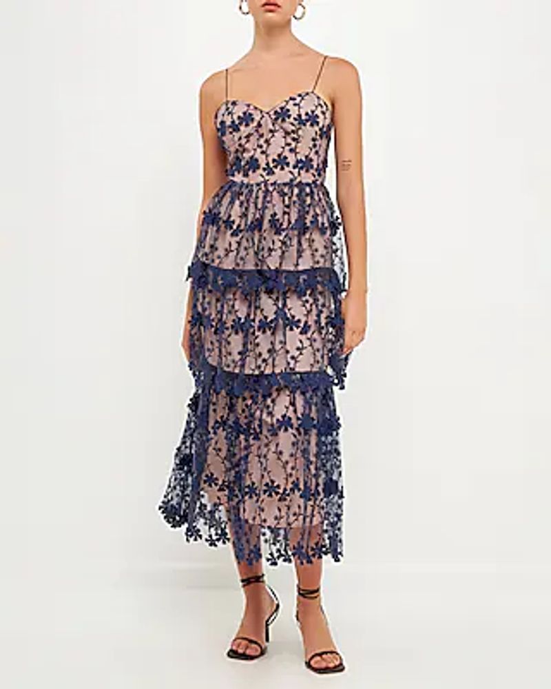 Cocktail & Party Endless Rose Crochet Layered Midi Dress Blue Women's S