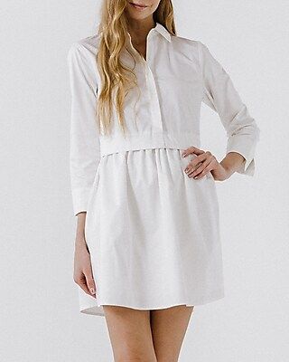 Work,Casual English Factory Shirt Mini Dress White Women's