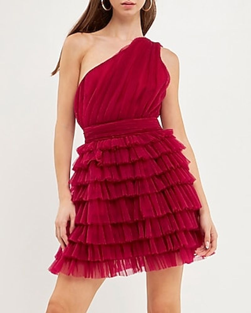 Express Cocktail & Party Endless Rose Tiered Tulle Mini Dress Red Women