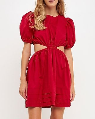 Casual English Factory Pleated Cut Out Mini Dress Red Women