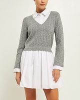 Work,Casual English Factory Cable Knit Mixed Media Dress