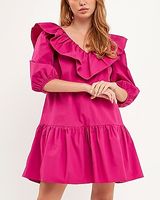 Cocktail & Party English Factory Long Sleeve Ruffled Mini Dress Pink Women's M