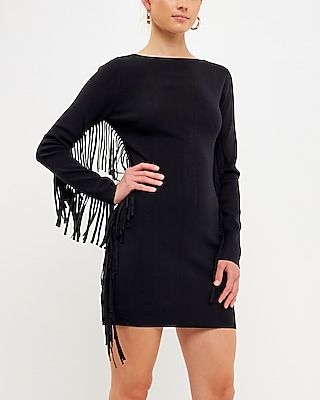 Cocktail & Party Endless Rose Premium Low Back Fringe Mini Dress Black Women's XS