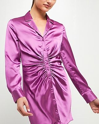 Cocktail & Party Endless Rose Collared Satin Cinched Mini Dress Purple Women's S