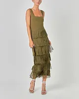 Cocktail & Party Endless Rose Knit Fringe Midi Dress Green Women's