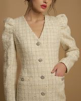 Cocktail & Party Endless Rose Premium Long Sleeve Tweed Mini Dress White Women's M