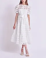 Cocktail & Party English Factory Check Puff Sleeve Midi Dress White Women's S