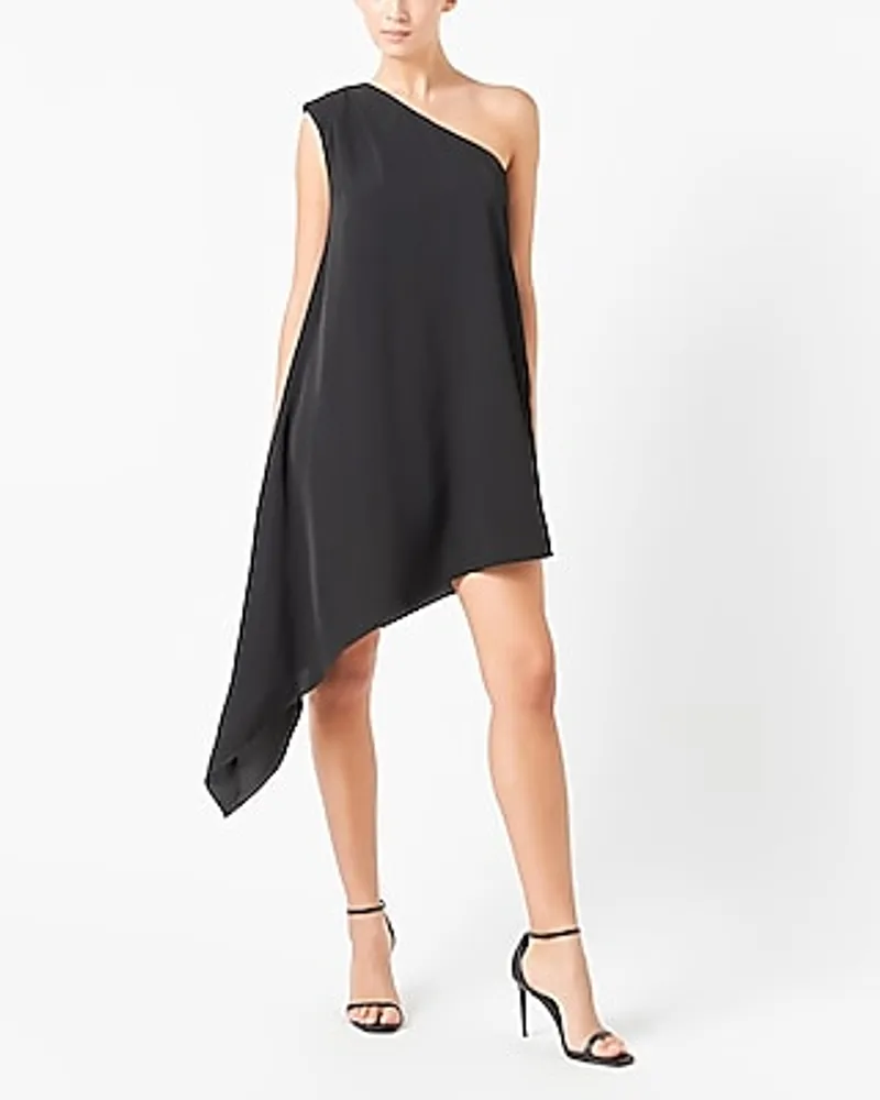 Cocktail & Party Endless Rose Shoulder Pintucked Asymmetrical Mini Dress Black Women's