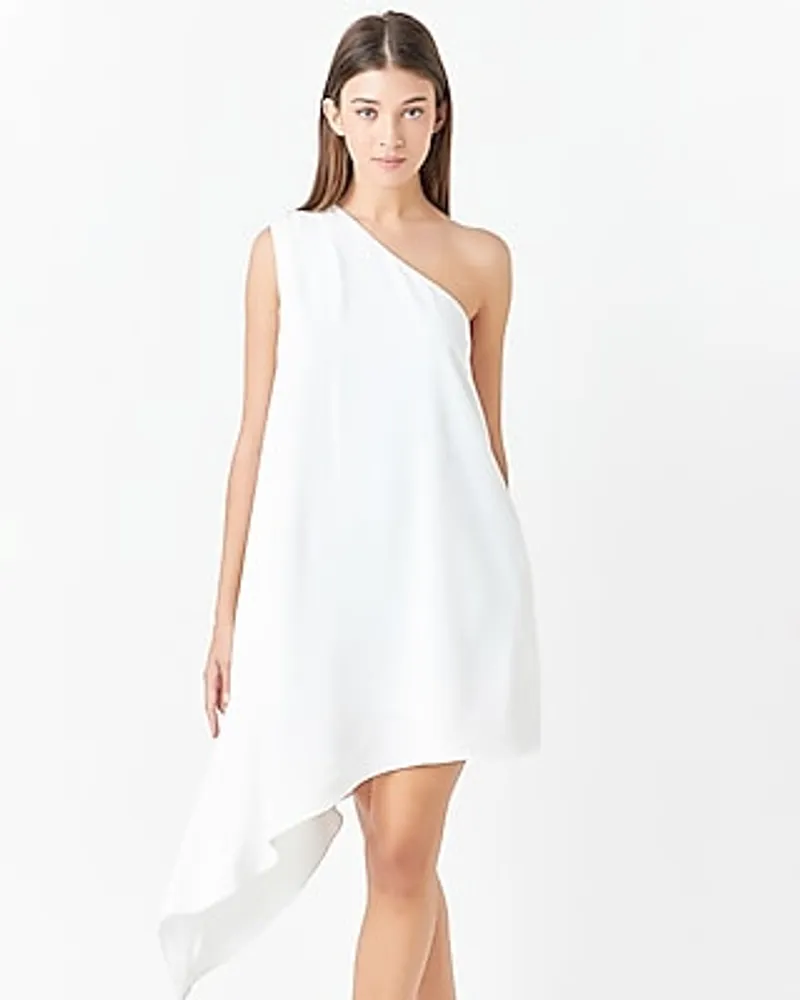 Cocktail & Party Endless Rose Shoulder Pintucked Asymmetrical Mini Dress White Women's XS