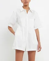 Casual Grey Lab Shoulder Pad Shirt Romper White Women's XS