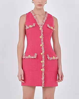 Cocktail & Party Endless Rose Tweed Trim Sleeveless Mini Dress Pink Women's S