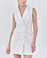 Work,Cocktail & Party Endless Rose Laced Sleeveless Blazer Mini Dress White Women's XS