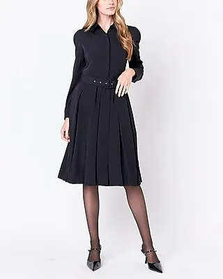 Work English Factory Pleated Collared Long Sleeve Midi Dress Women's