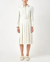 Work English Factory Pleated Collared Long Sleeve Midi Dress