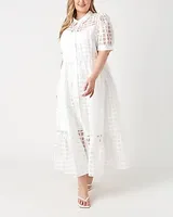 Cocktail & Party English Factory Plus Size Gridded Organza Tiered Maxi Dress White Women's 2X