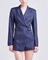 Work,Cocktail & Party English Factory Pinstripe Long Sleeve Blazer Romper Blue Women's M