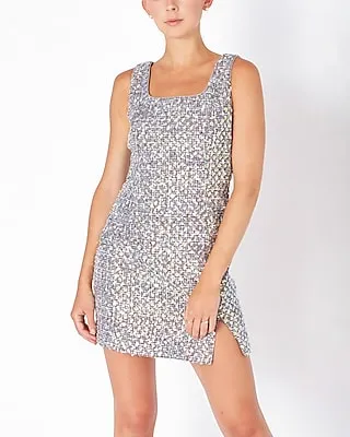 Cocktail & Party Endless Rose Sleeveless Sequin Tweed Mini Dress Gray Women's XS