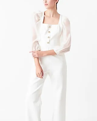 Cocktail & Party Endless Rose Sheer Puff Organza Sleeve Jumpsuit White Women's M