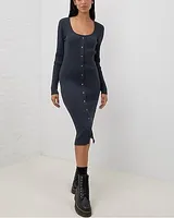 Casual,Cocktail & Party Upwest Long Sleeve Rib Sweater Midi Dress Women